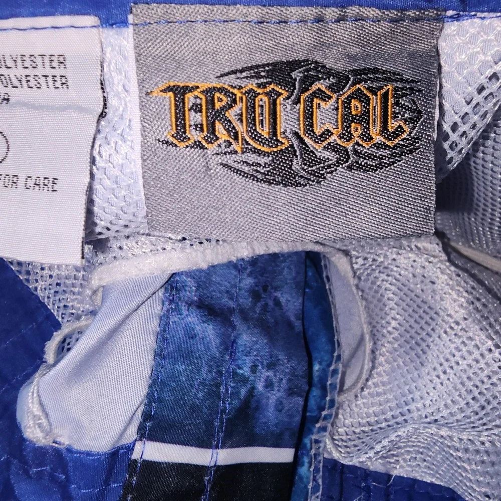 Tru Cal Board Shorts Mens LG Blue Surf Wave Graphic Print Swim Trunks Mesh Lined
